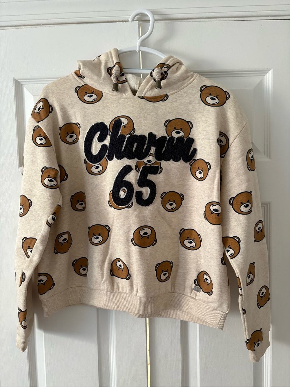 Beige Teddy Graphic Hoodie Sweater
